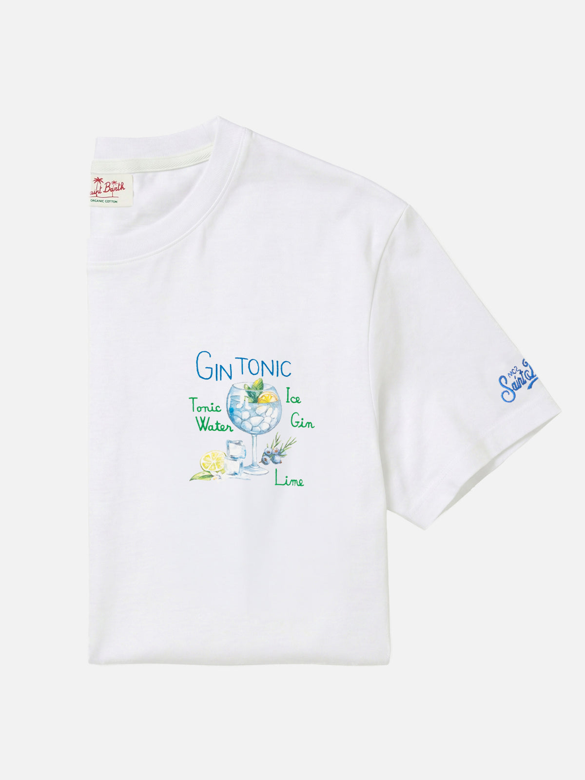 T-shirt en coton avec imprimé cocktail gin tonic et broderie 