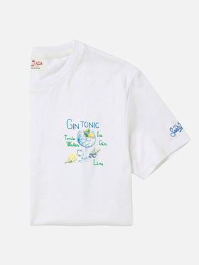 T-shirt en coton avec imprimé cocktail gin tonic et broderie 