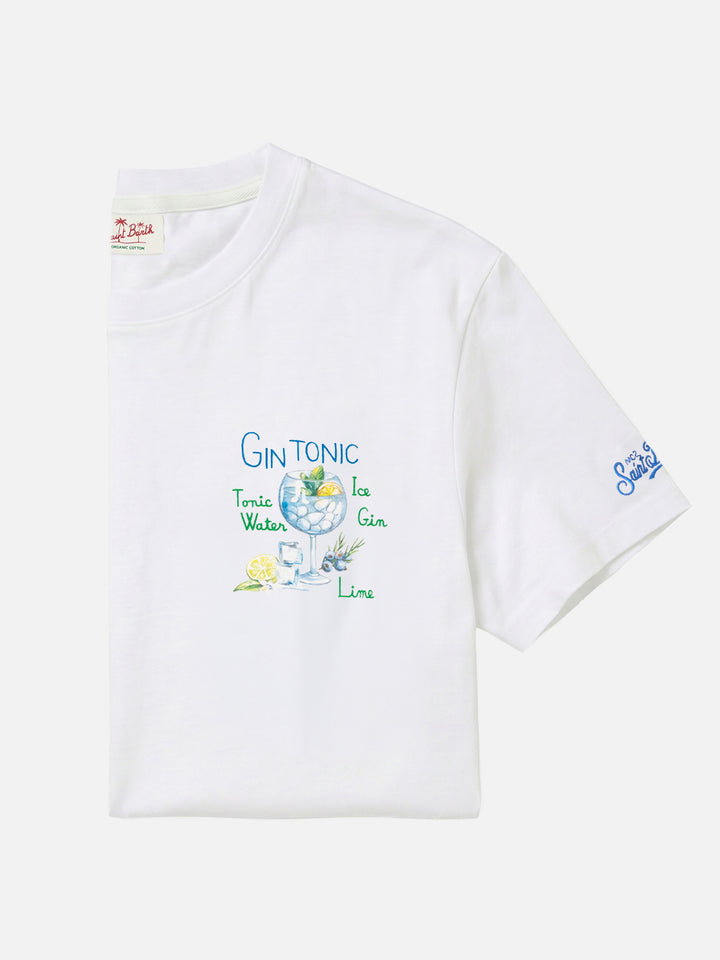 T-shirt en coton avec imprimé cocktail gin tonic et broderie 