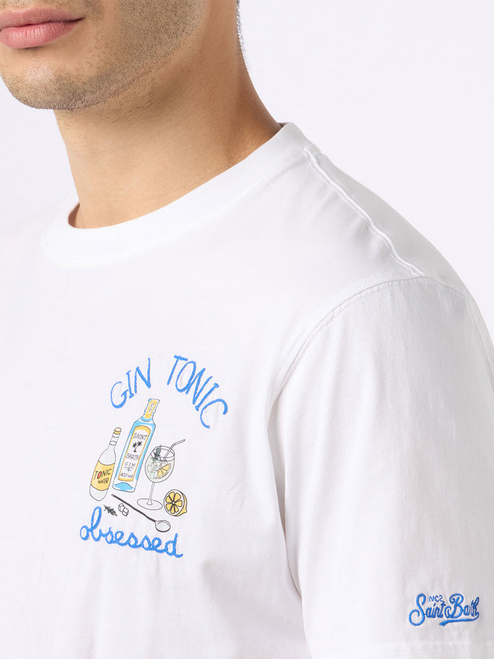 T-shirt da uomo in cotone con ricamo Gin Tonic obsessed