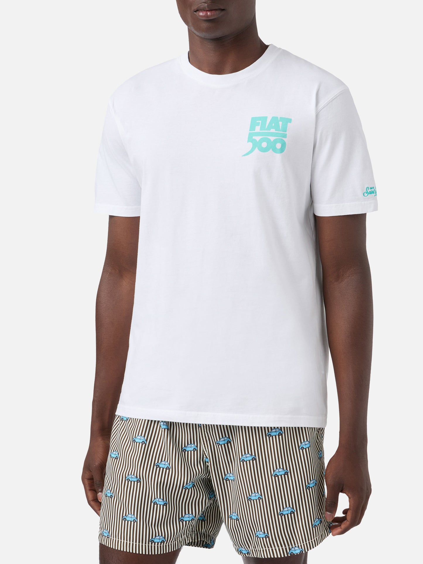 Fiat 500 Spiaggina t-shirt with front and back print in white | Special Edition