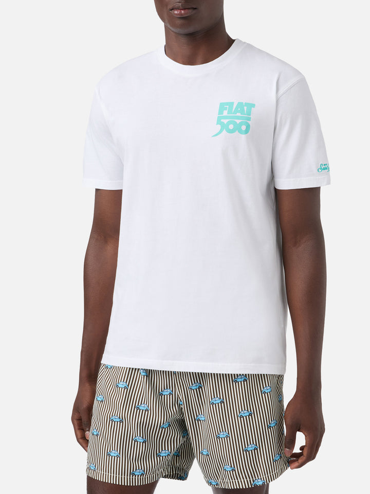 Fiat 500 Spiaggina t-shirt with front and back print in white | Special Edition