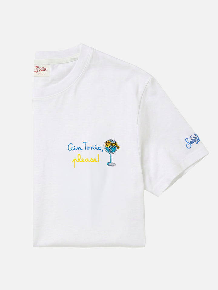 T-Shirt aus Bio-Baumwolle mit Stickerei „gin tonic, please!“ 