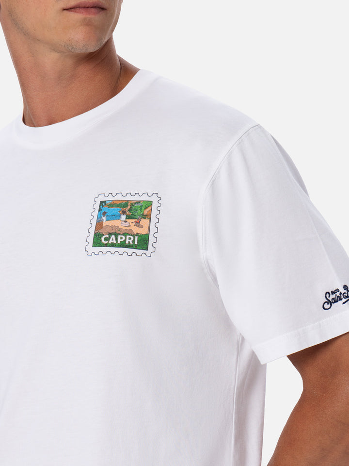Man cotton t-shirt with Capri postcard front and back print | ALESSANDRO ENRIQUEZ SPECIAL EDITION