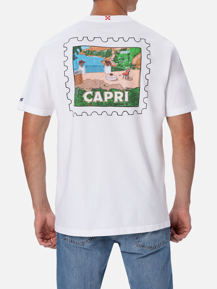 Man cotton t-shirt with Capri postcard front and back print | ALESSANDRO ENRIQUEZ SPECIAL EDITION