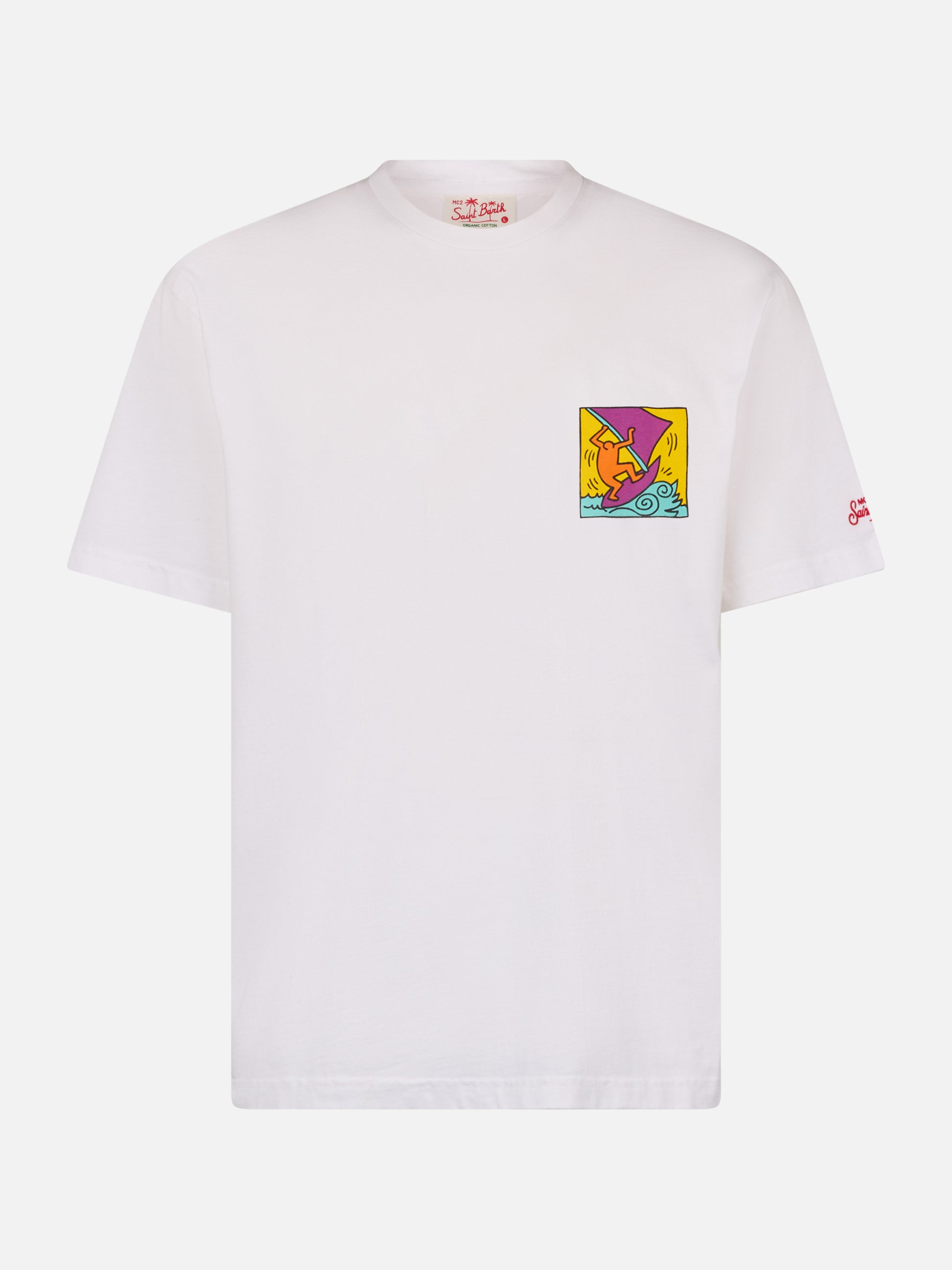Man cotton t-shirt with Keith Haring design front and back print | KEITH HARING SPECIAL EDITION - MC2 Saint Barth