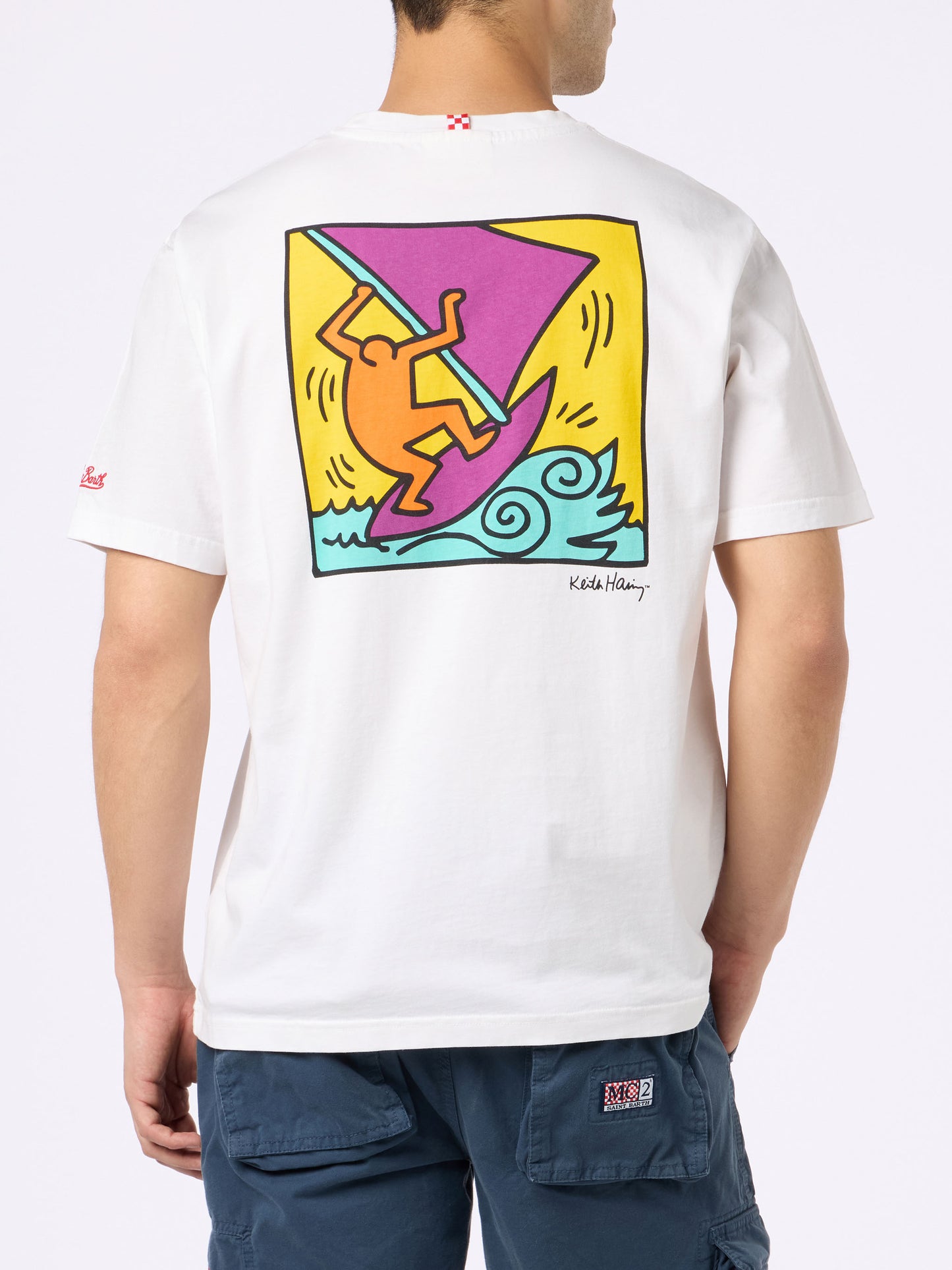 Man cotton t-shirt with Keith Haring design front and back print | KEITH HARING SPECIAL EDITION - MC2 Saint Barth