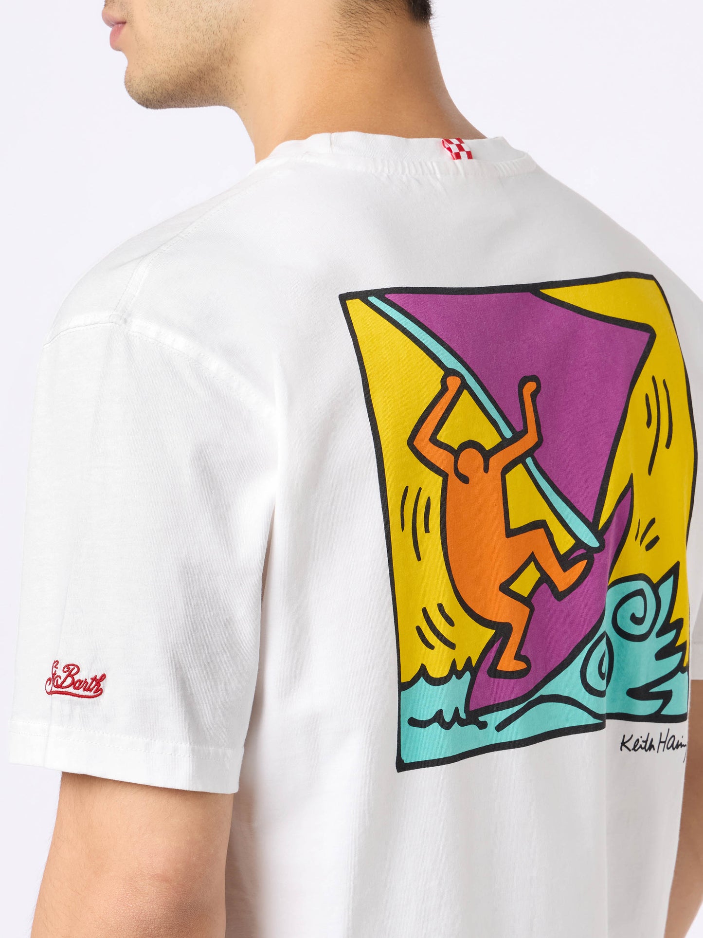 Man cotton t-shirt with Keith Haring design front and back print | KEITH HARING SPECIAL EDITION - MC2 Saint Barth