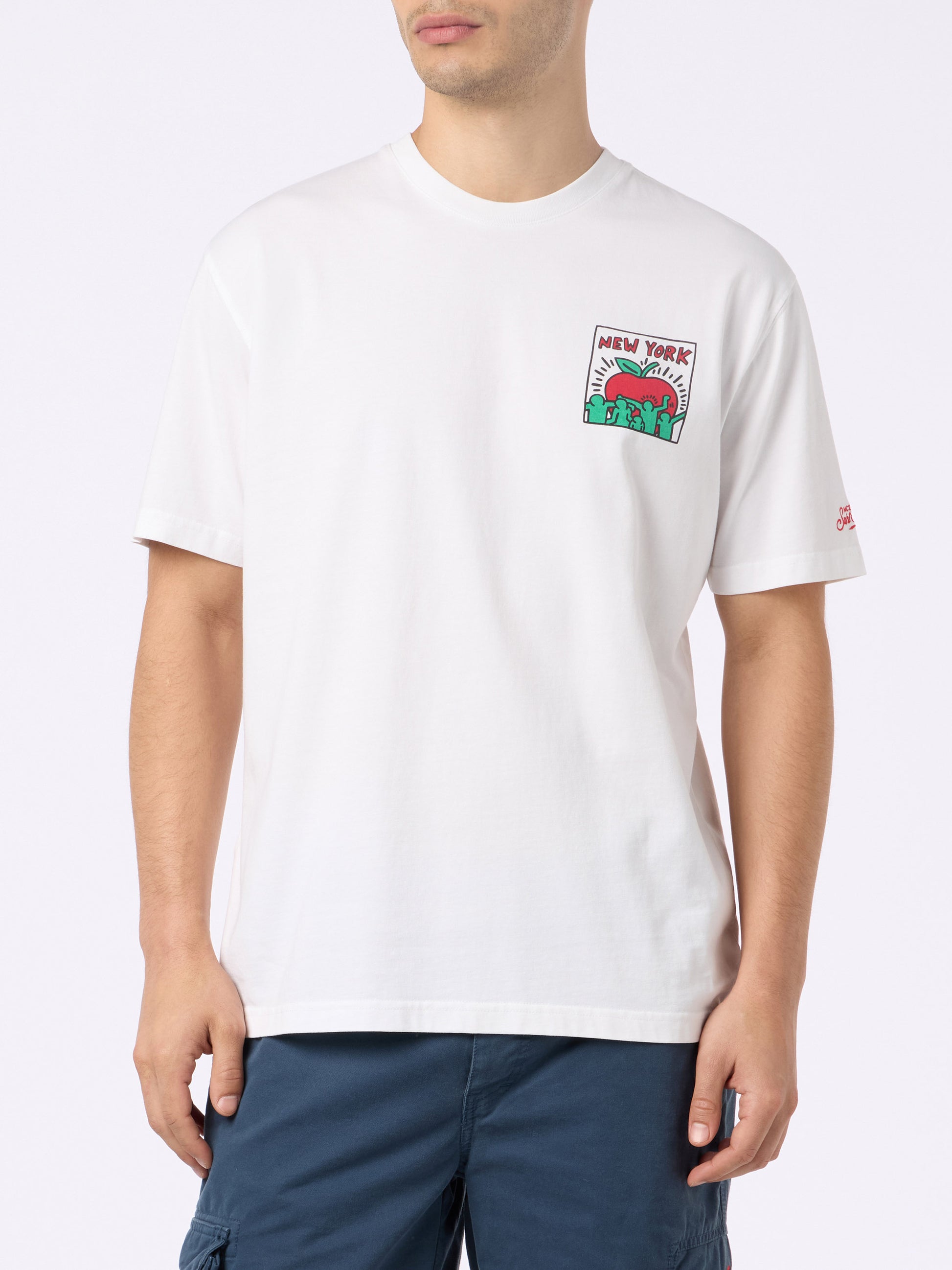 Man cotton t-shirt with Keith Haring design front and back print | KEITH HARING SPECIAL EDITION - MC2 Saint Barth