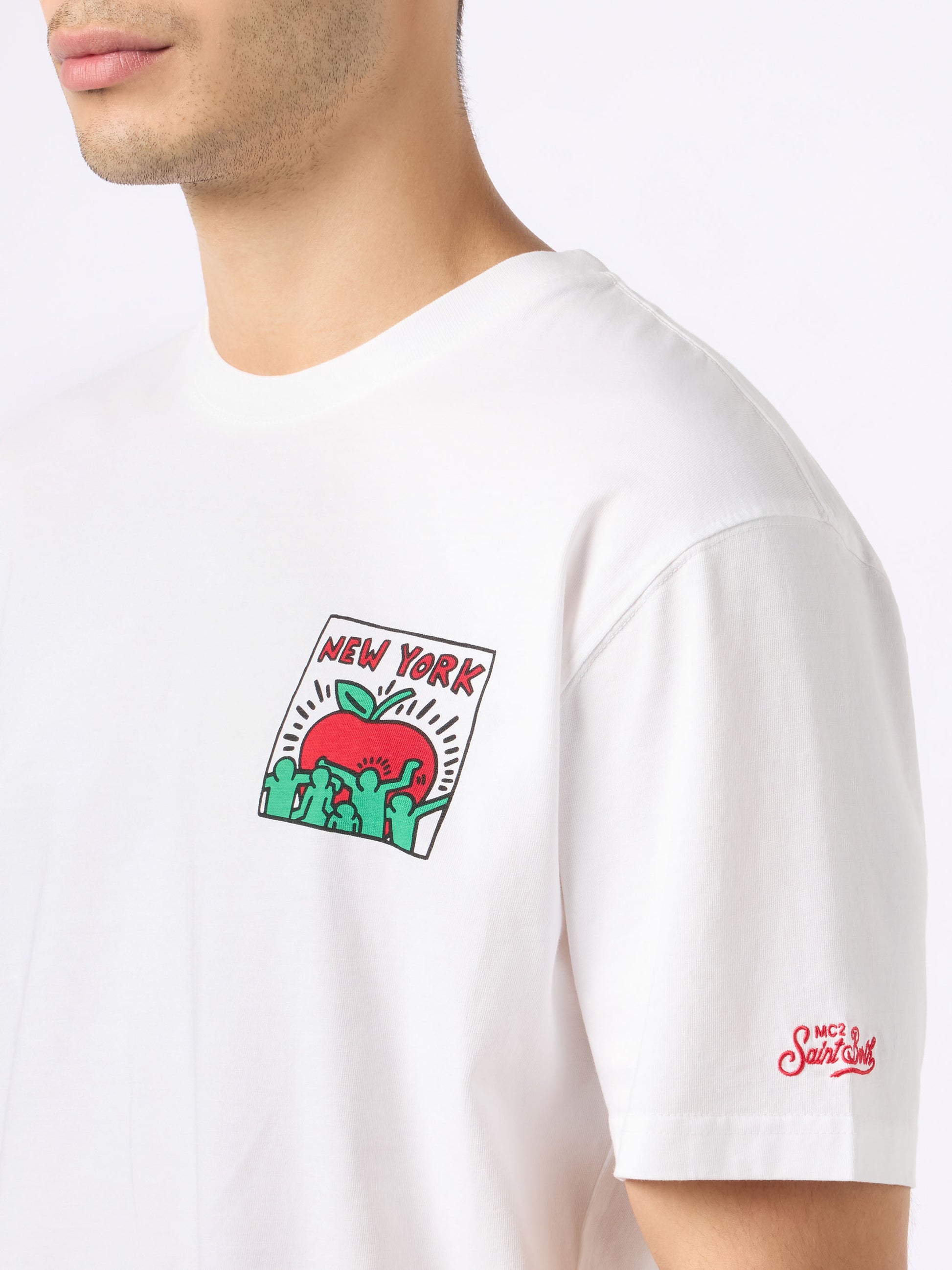 Man cotton t-shirt with Keith Haring design front and back print | KEITH HARING SPECIAL EDITION - MC2 Saint Barth