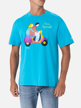 Man cotton t-shirt with Lodola placed print and embroidery | MARCO LODOLA SPECIAL EDITION - MC2 Saint Barth