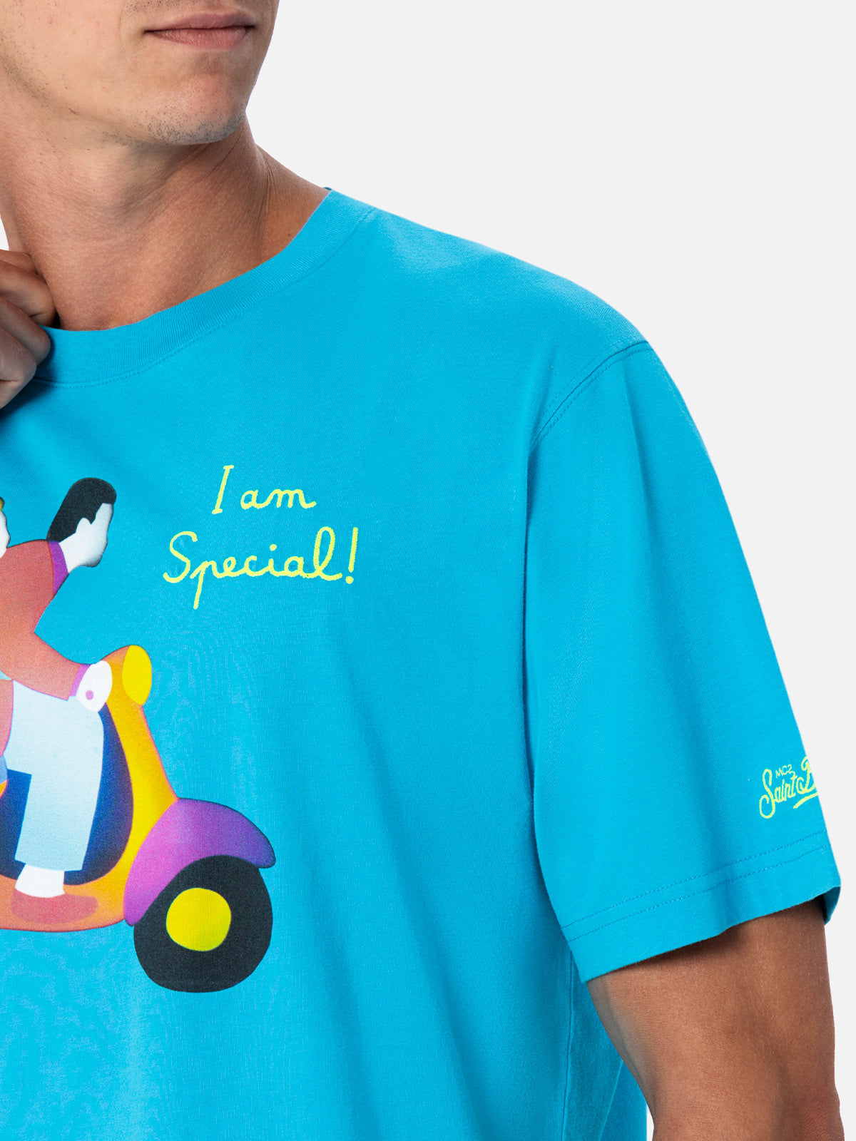 Man cotton t-shirt with Lodola placed print and embroidery | MARCO LODOLA SPECIAL EDITION - MC2 Saint Barth