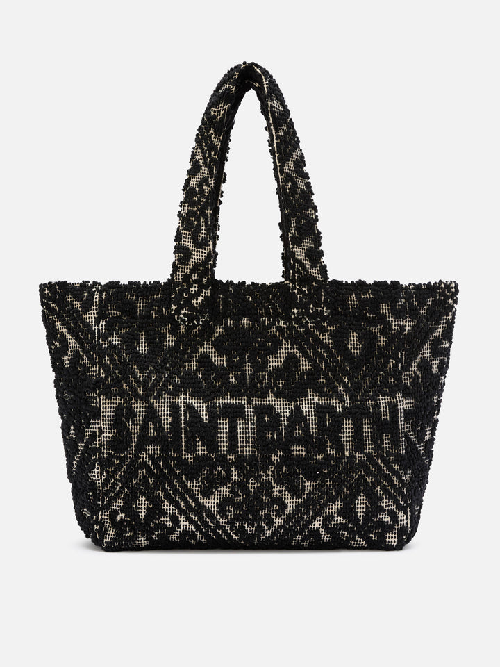 Cabas en coton tufté noir 