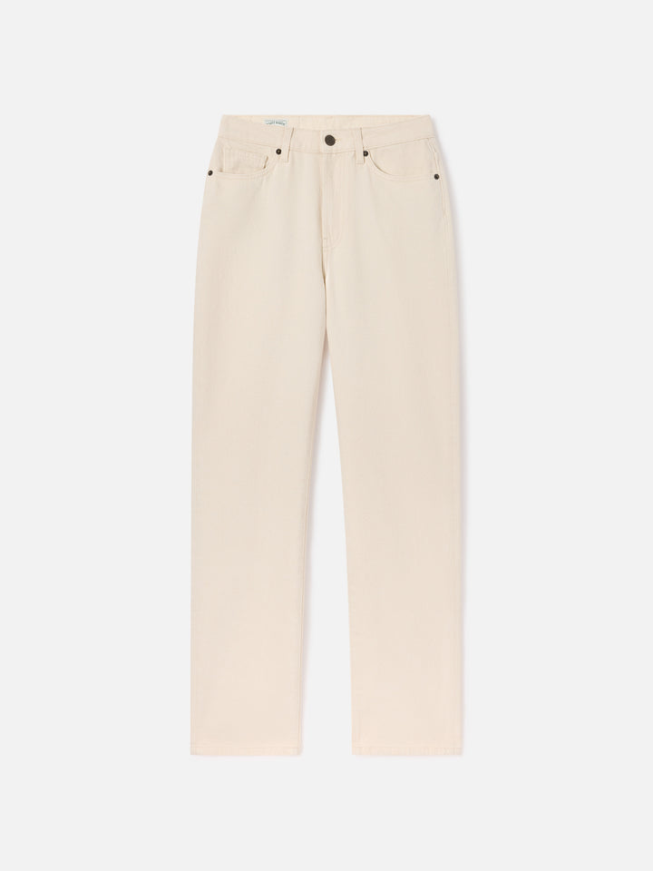Pantaloni June off white in denim di cotone con ricamo logo