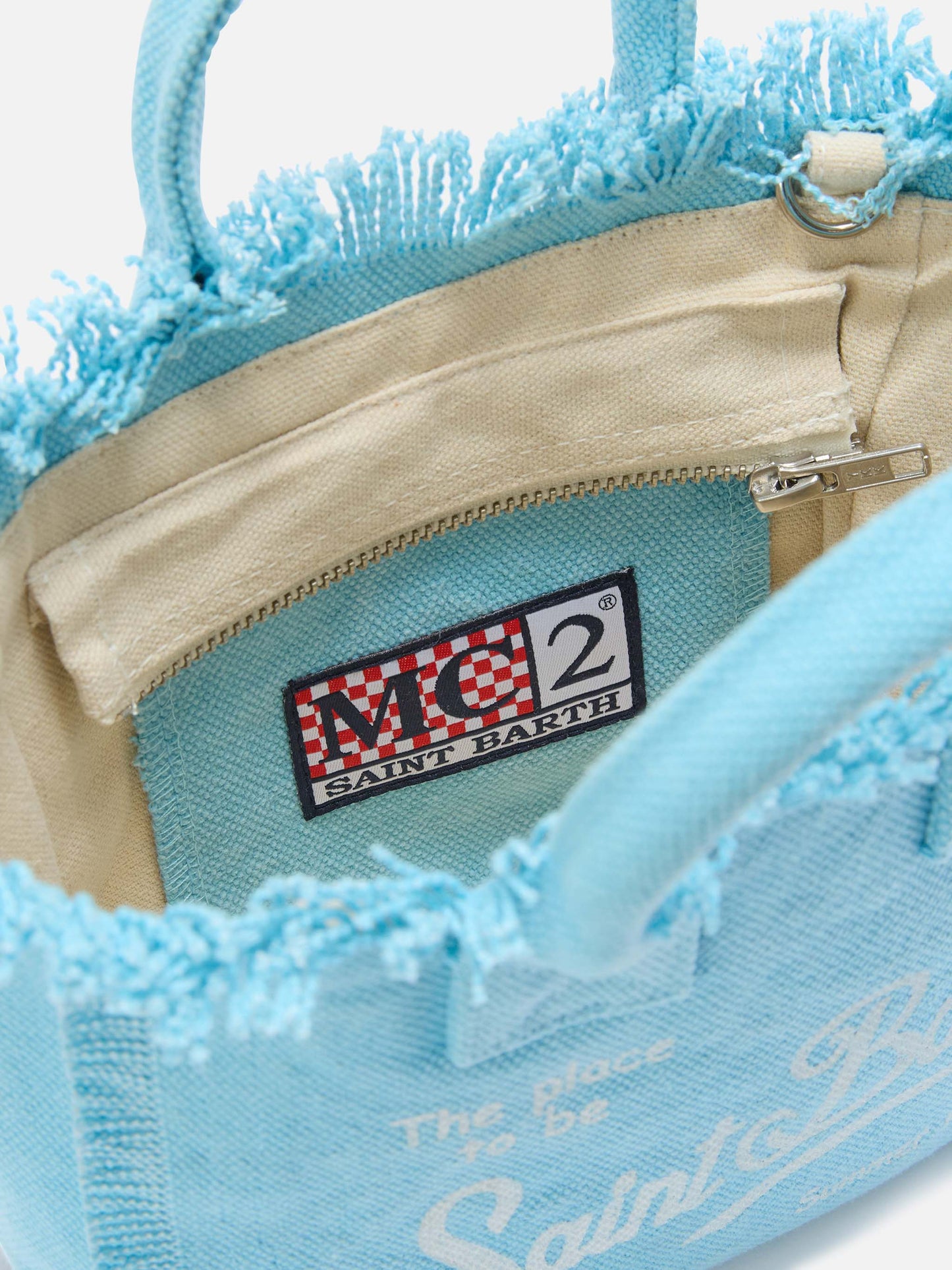 Mini vanity bag en toile unie bleu clair 
