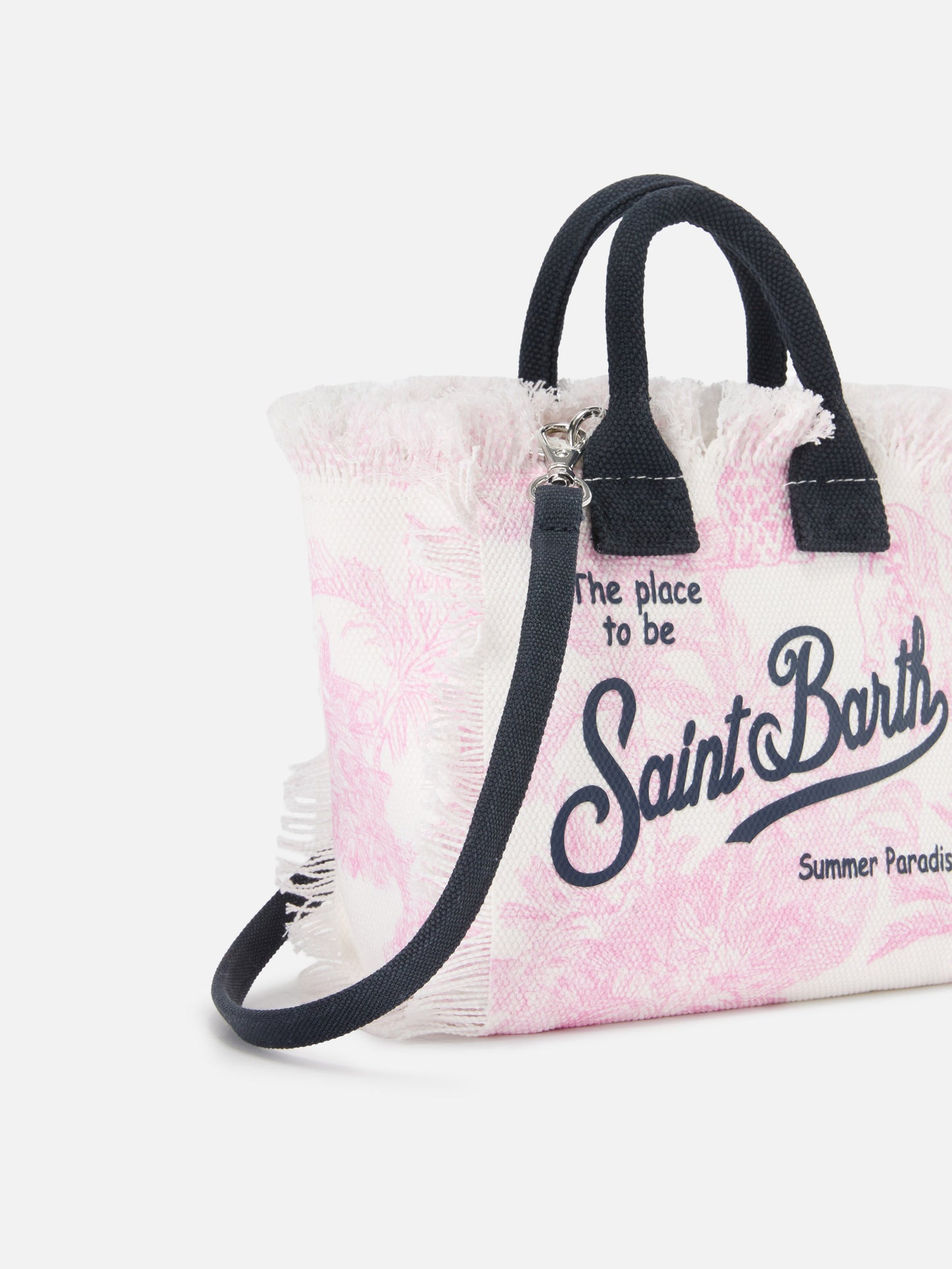 Borsa Vanity mini in canvas con stampa toile de Jouy rosa