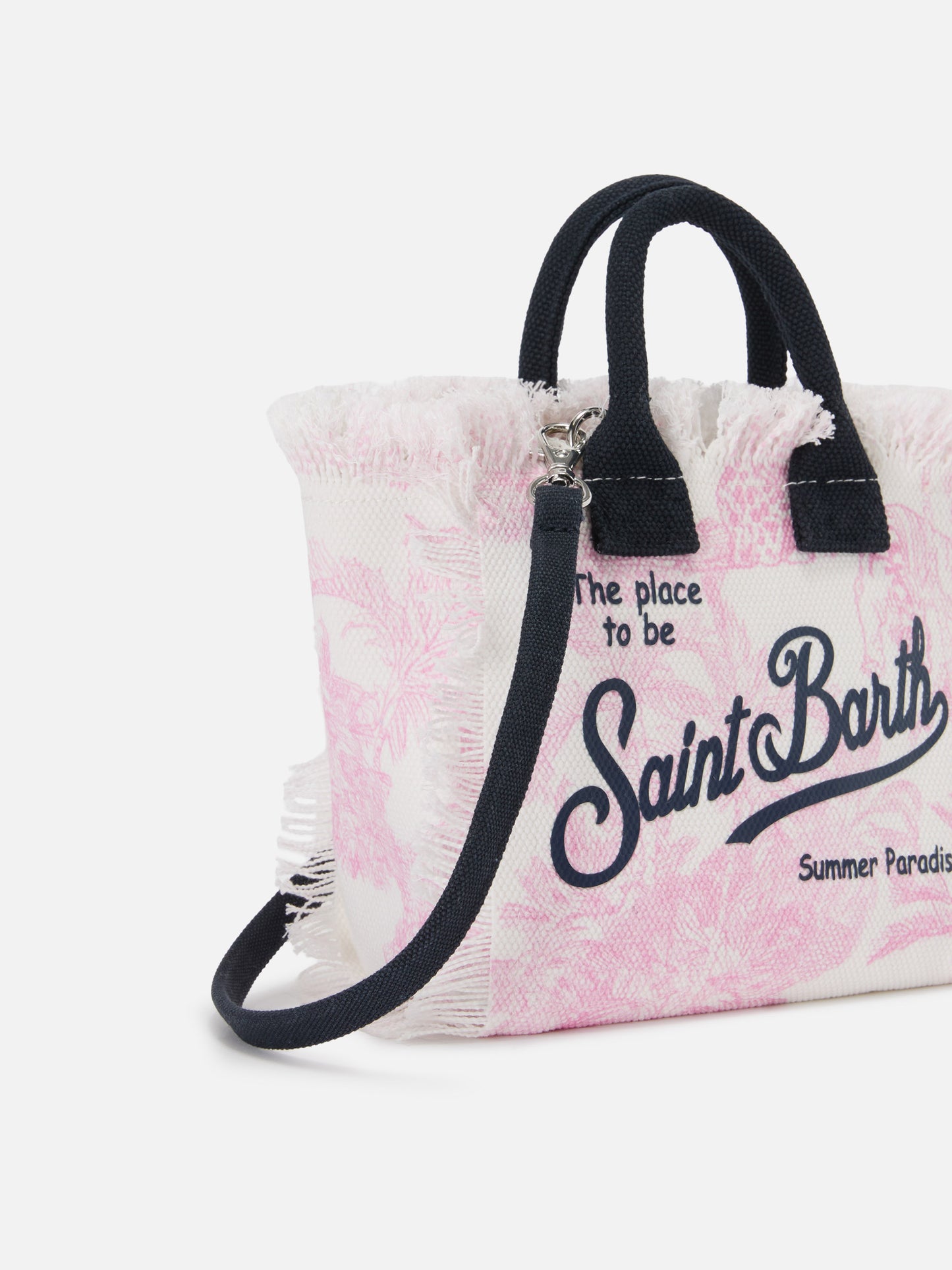 Borsa Vanity mini in canvas con stampa toile de Jouy rosa