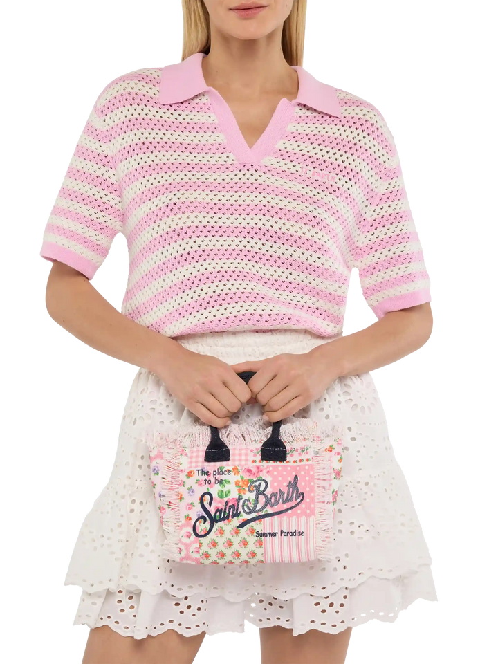 Cotton canvas Mini Vanity bag with flower patch print - MC2 Saint Barth