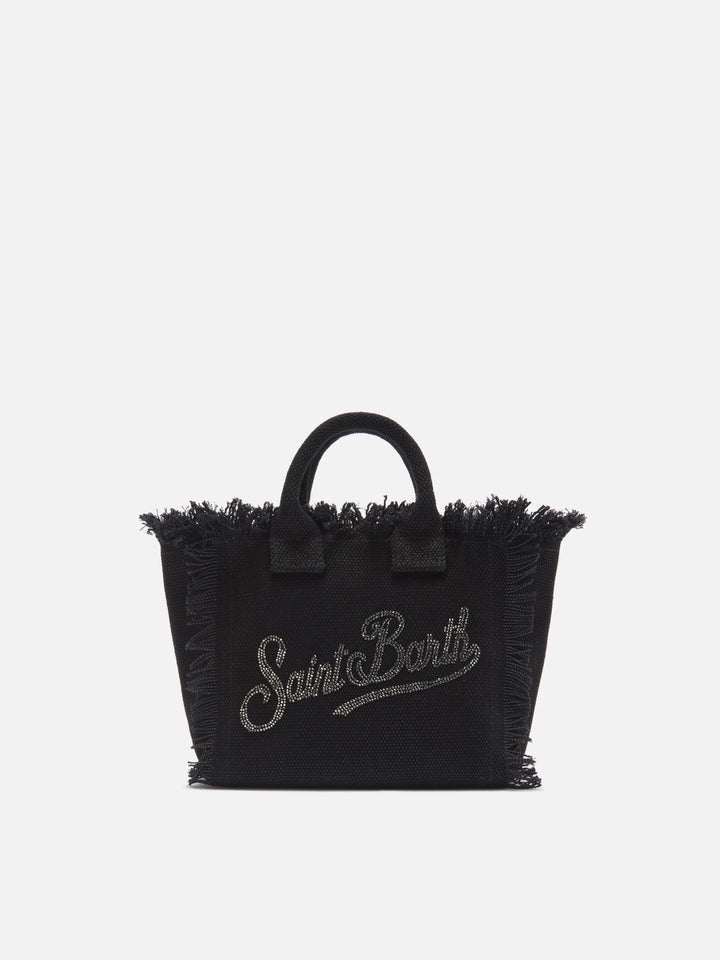 Black canvas Vanity mini bag with rhinestone logo