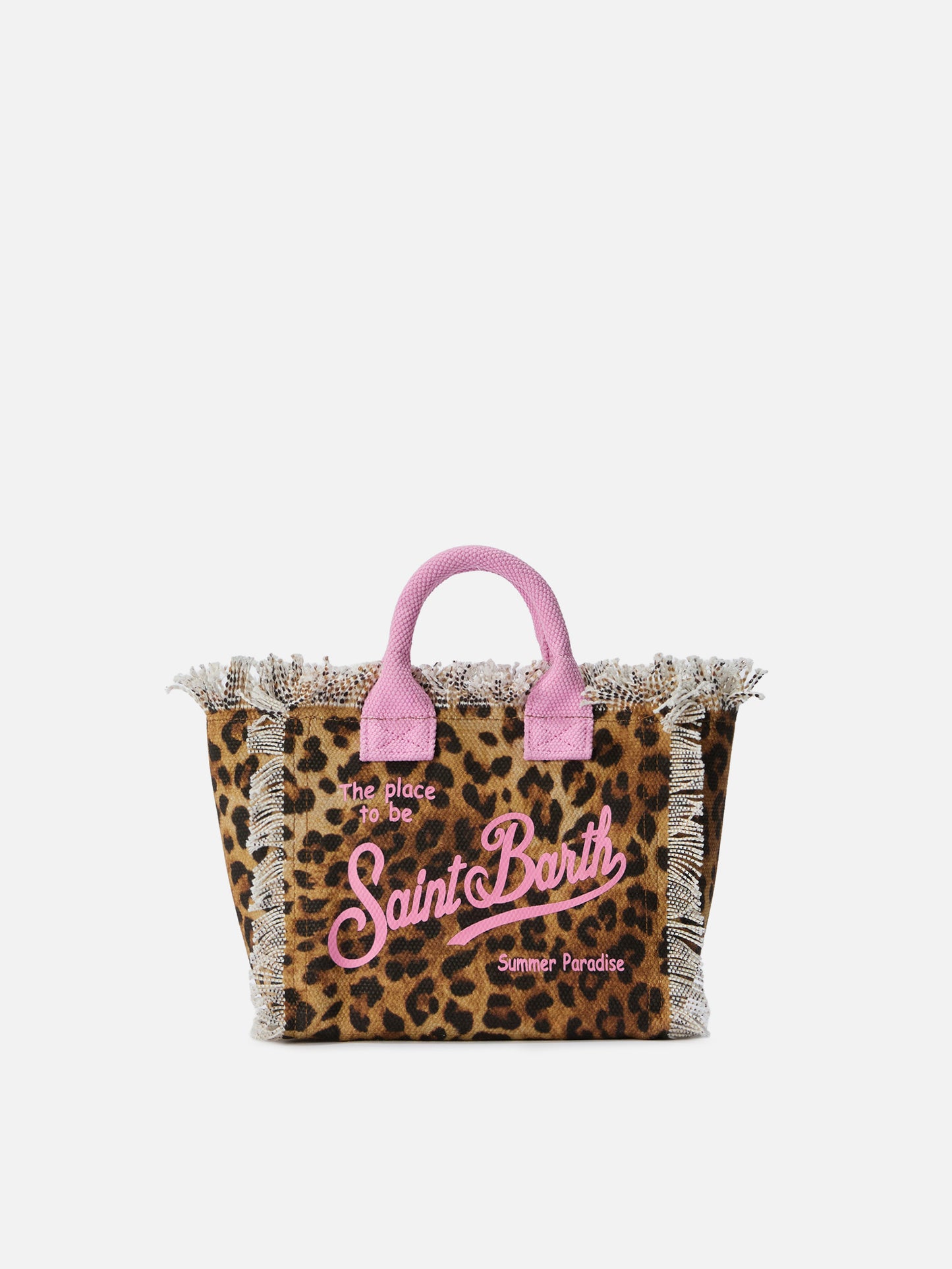 Neceser mini de lona con estampado de leopardo y detalles rosas 