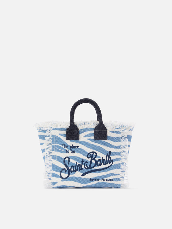 Borsa Vanity mini in canvas con stampa zebrata blu