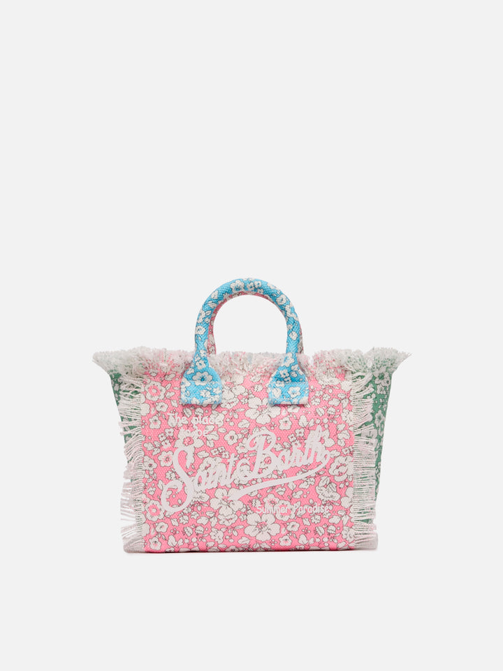 Mini-Kosmetiktasche aus Baumwollcanvas mit Blumenpatch-Print