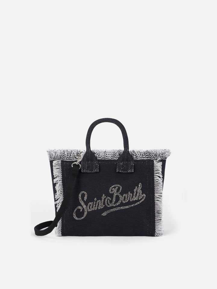 Cotton canvas Mini Vanity bag with silver rhinestones logo