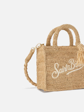 Borsa Vanity mini in raffia con logo ricamato