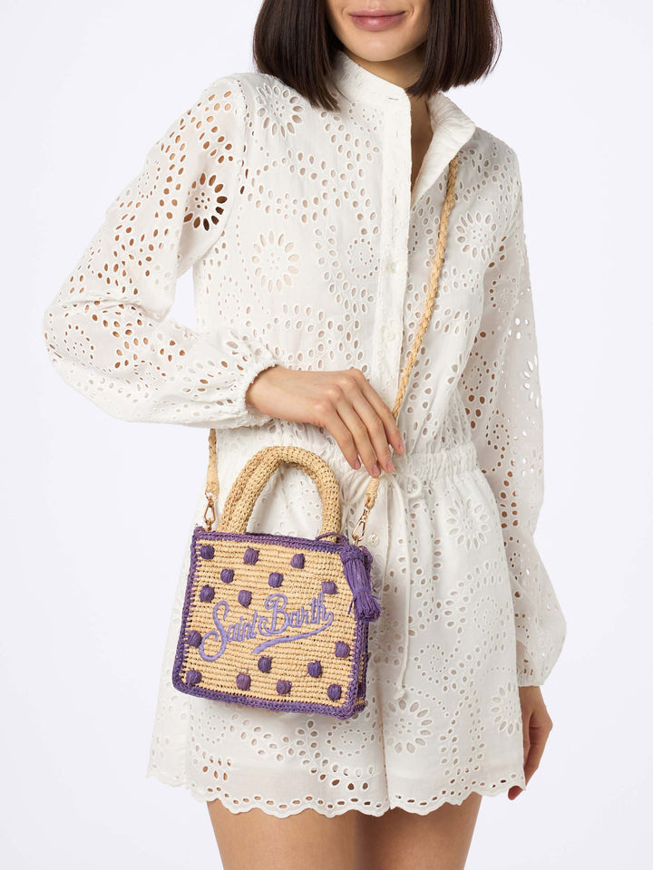 Beige natural Mini Vanity Raffia bag with polka dot appliqués - MC2 Saint Barth