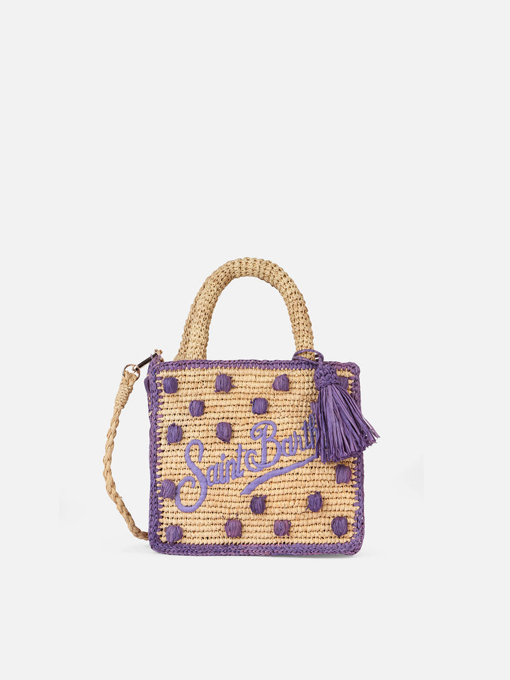 Beige natural Mini Vanity Raffia bag with polka dot appliqués - MC2 Saint Barth