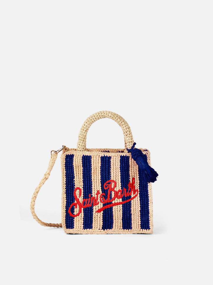 Blue striped Mini Vanity Raffia bag with embroidery - MC2 Saint Barth