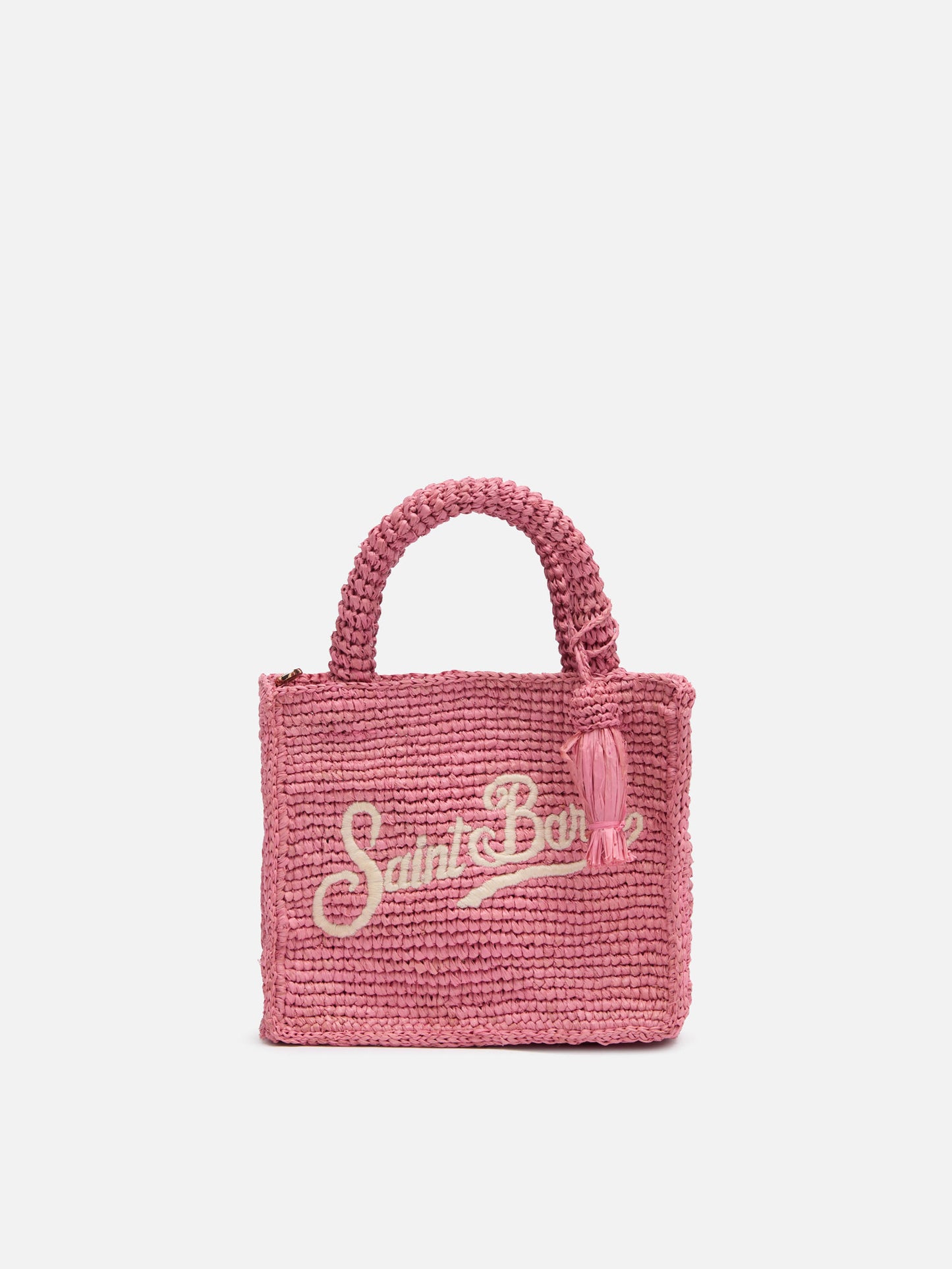 Pink Mini Vanity Raffia bag with Saint Barth embroidery