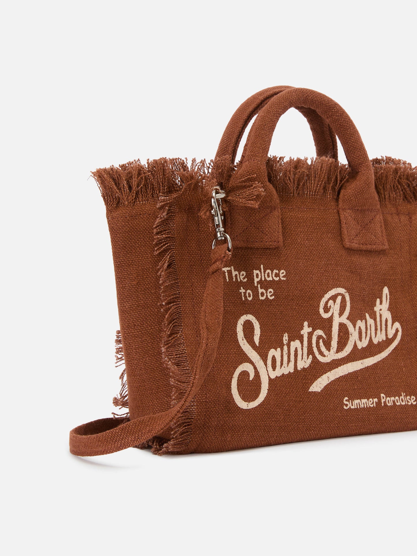 Brown solid color linen Vanity mini bag with removable strap