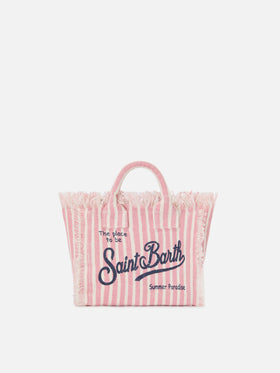 Linen Vanity bag with fine pink and white stripes