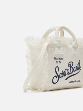 White solid color linen Vanity mini bag with removable strap