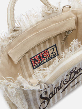 Linen Vanity bag with fine brown and white stripes