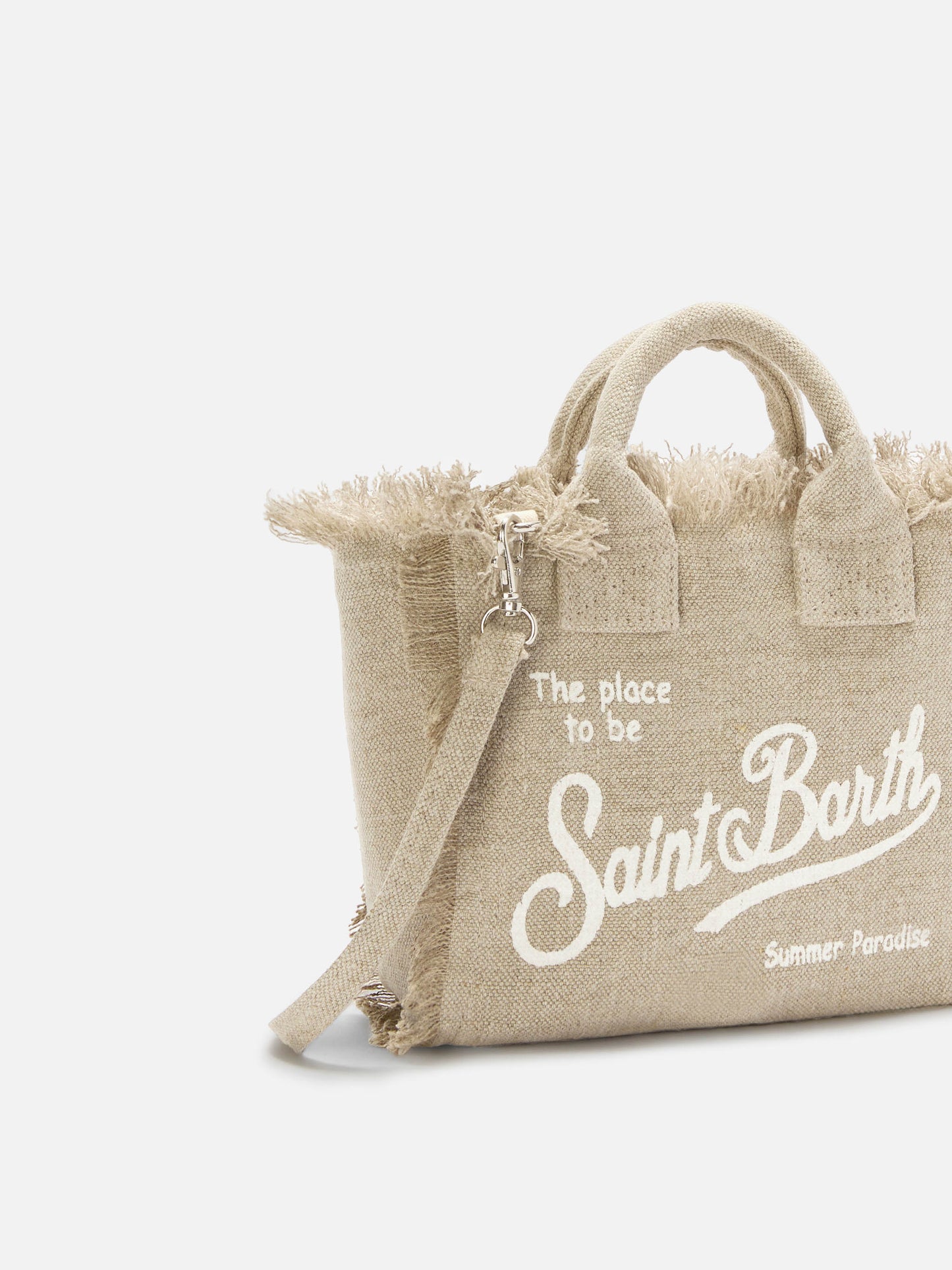 Beige solid color linen Vanity mini bag with removable strap