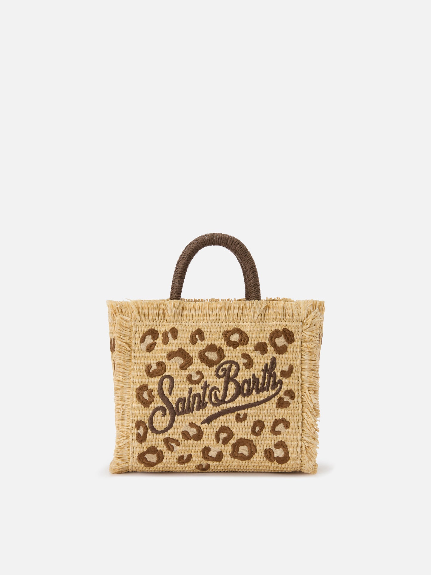 Vanity mini straw effect bag with leopard embroidery