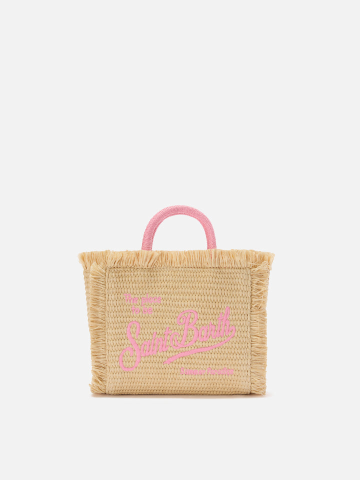Vanity mini straw effect bag with embroidered logo