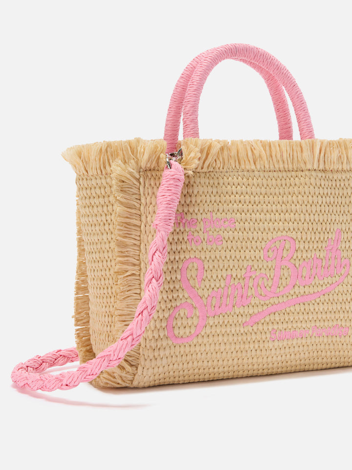 Vanity mini straw effect bag with embroidered logo