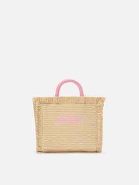 Vanity mini straw effect bag with embroidered logo