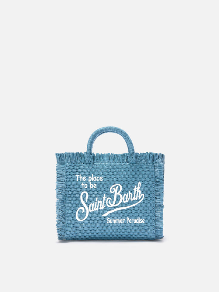 Light blue Vanity mini straw effect bag with embroidered logo