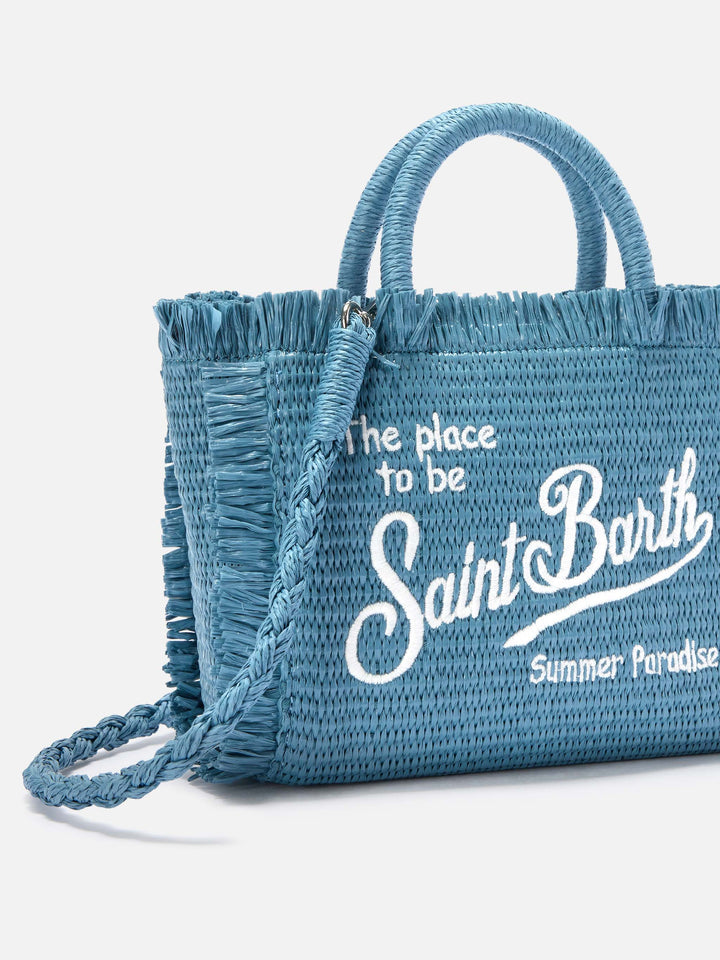 Light blue Vanity mini straw effect bag with embroidered logo