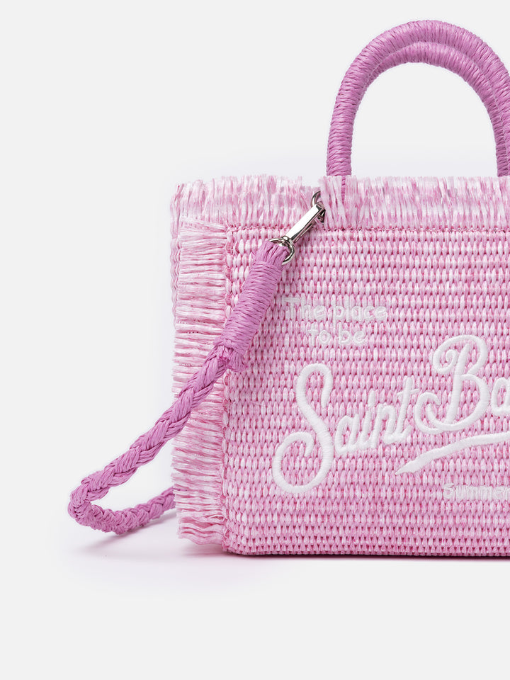 Borsa Mini Vanity in paglia rosa