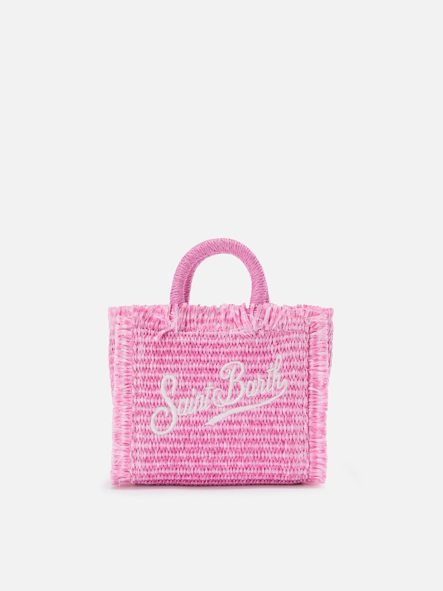 Borsa Vanity micro effetto paglia con dettagli rosa