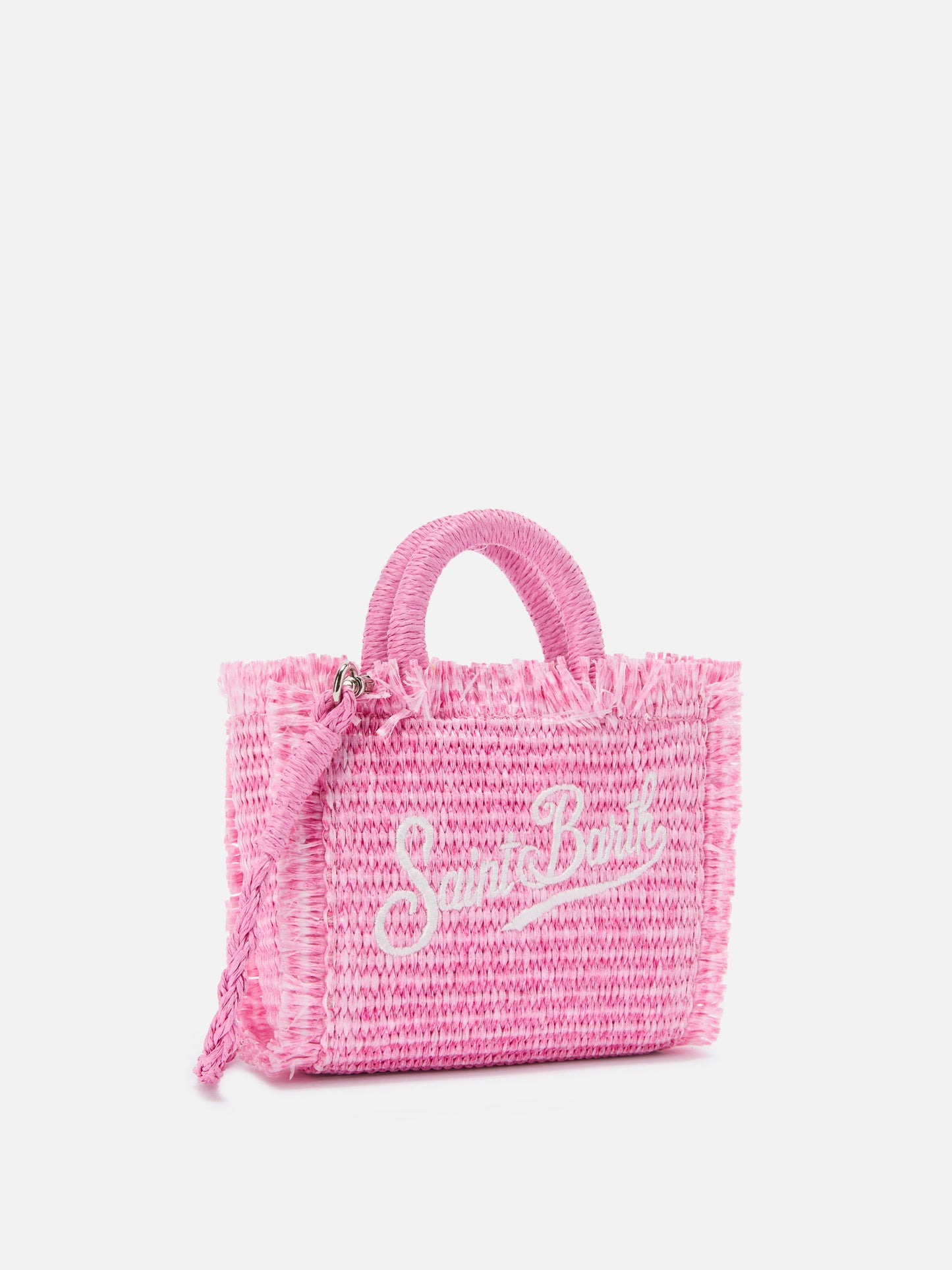 Vanity straw effect micro bag with pink details