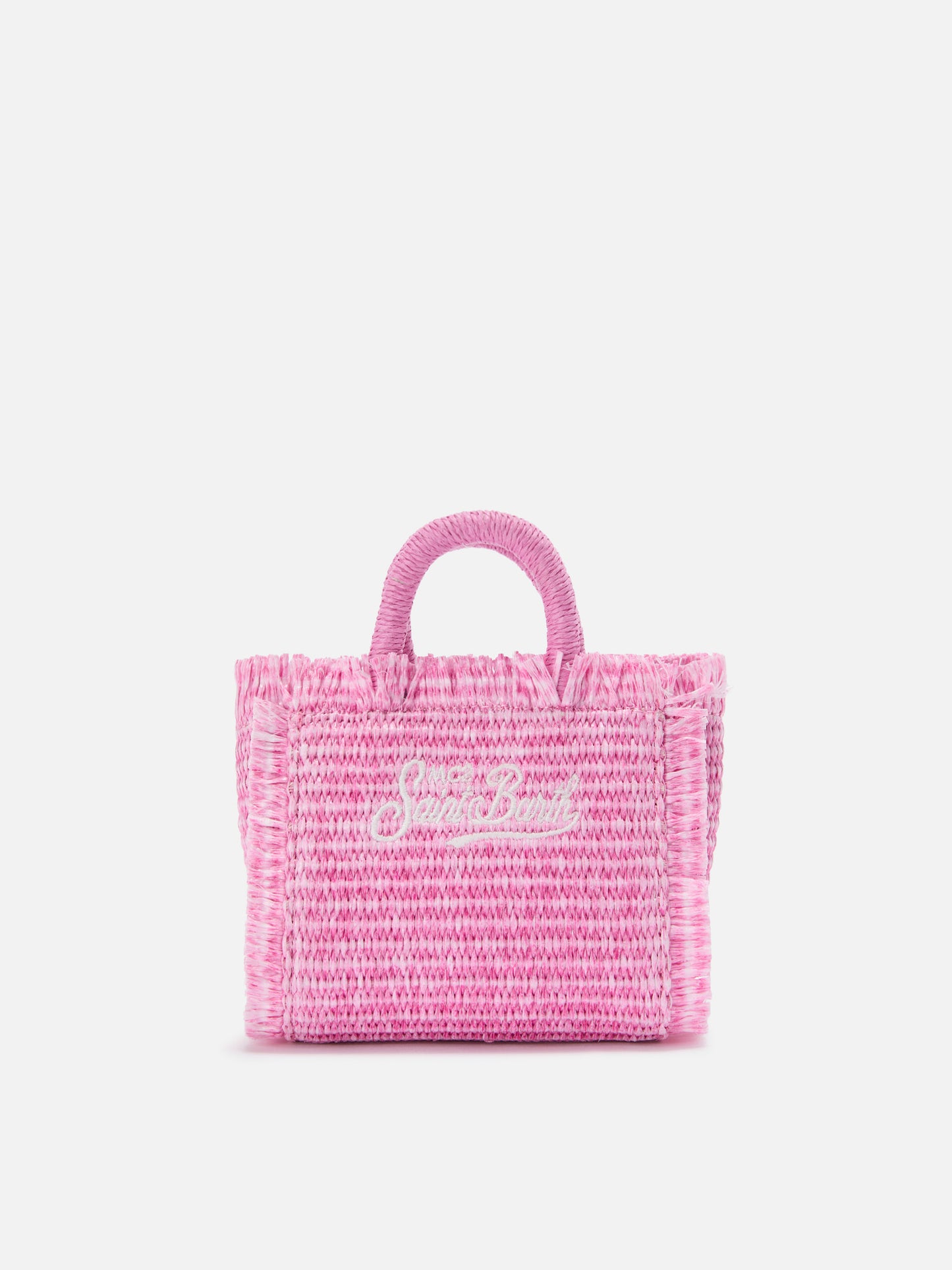 Borsa Vanity micro effetto paglia con dettagli rosa