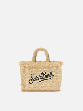 Borsa Vanity micro effetto paglia con dettagli blu