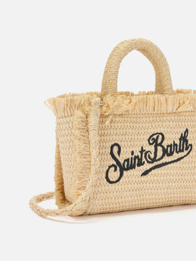 Borsa Vanity micro effetto paglia con dettagli blu