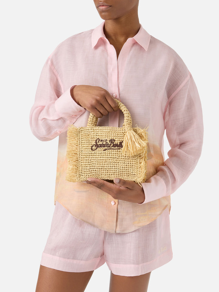 Borsa Vanity mini in raffia con frange laterali